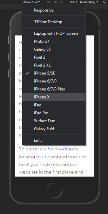 a mobile phone showing developer tools