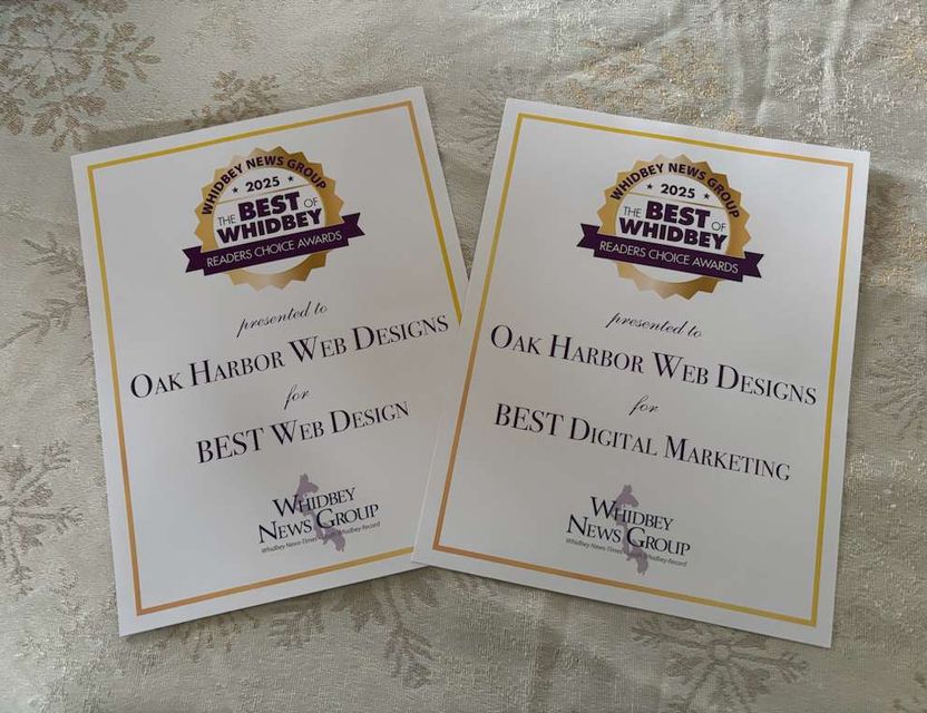 two certificates for best of whidbey 2025